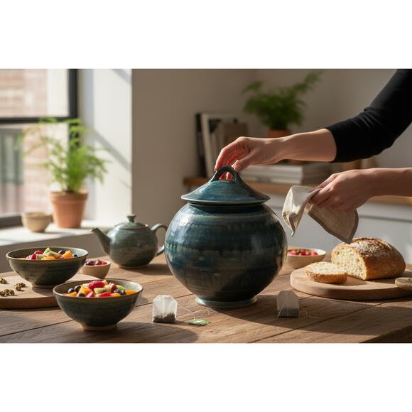 Brad Tucker Studio Pottery Lidded Jar Vase Blue Glaze Handmade Stoneware Art - Picture 3 of 10